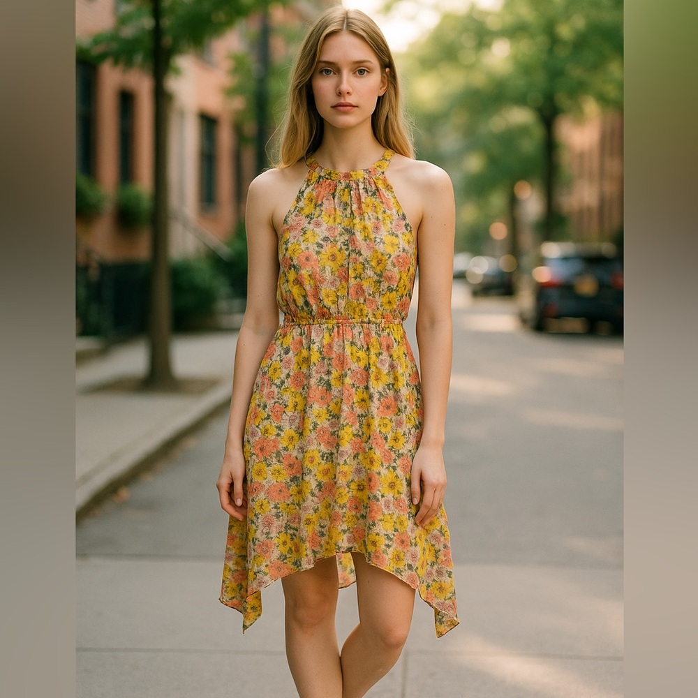 BCBGeneration Yellow Asymmetrical Tie Front Sundress